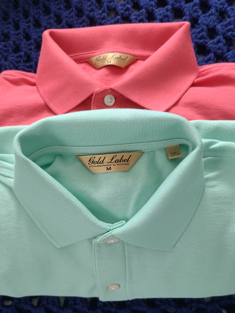 Roundtree & Yorke Polo Shirts in Mint and Coral 100% Cotton M